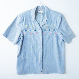 Vintage Alfred Dunner Women's top.  Blue &White Striped Size 14 Embroidery